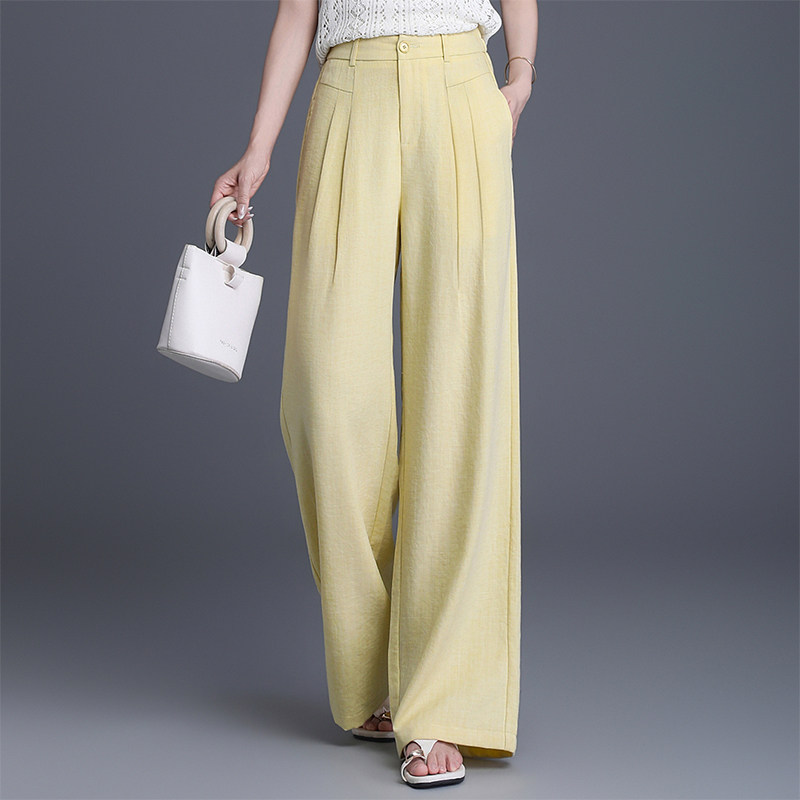 亚麻阔腿裤女春夏季薄款垂感小个子高腰显瘦直筒西装拖地裤休闲裤