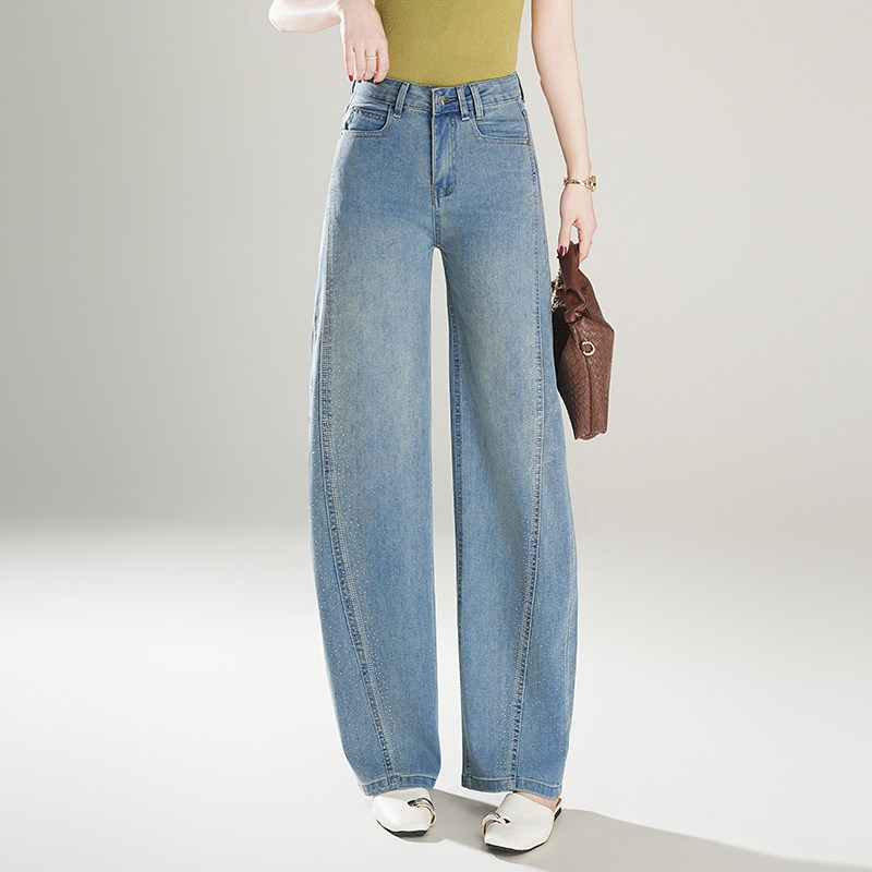 带钻闪闪牛仔弯刀裤女2026春季新款巨好看显瘦窄版舒适直筒阔腿裤