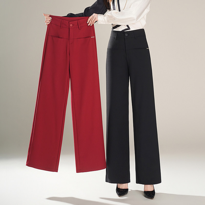 莫代尔羊毛高端裤子春款女裤高腰显瘦垂感宽松直筒休闲长裤阔腿裤