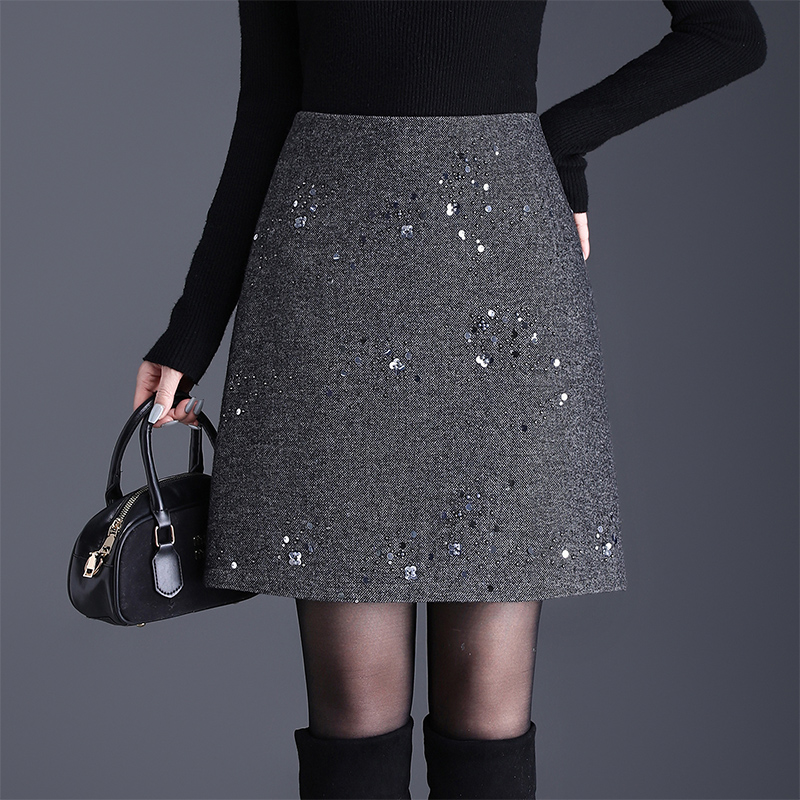 毛呢短裙女2025秋冬季新款小香风重工刺绣穿珠高腰显瘦a字半身裙