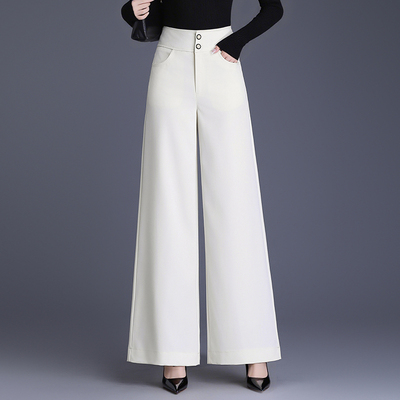加厚白色阔腿西装裤女秋冬2025新款高腰垂感小个子宽松直筒休闲裤