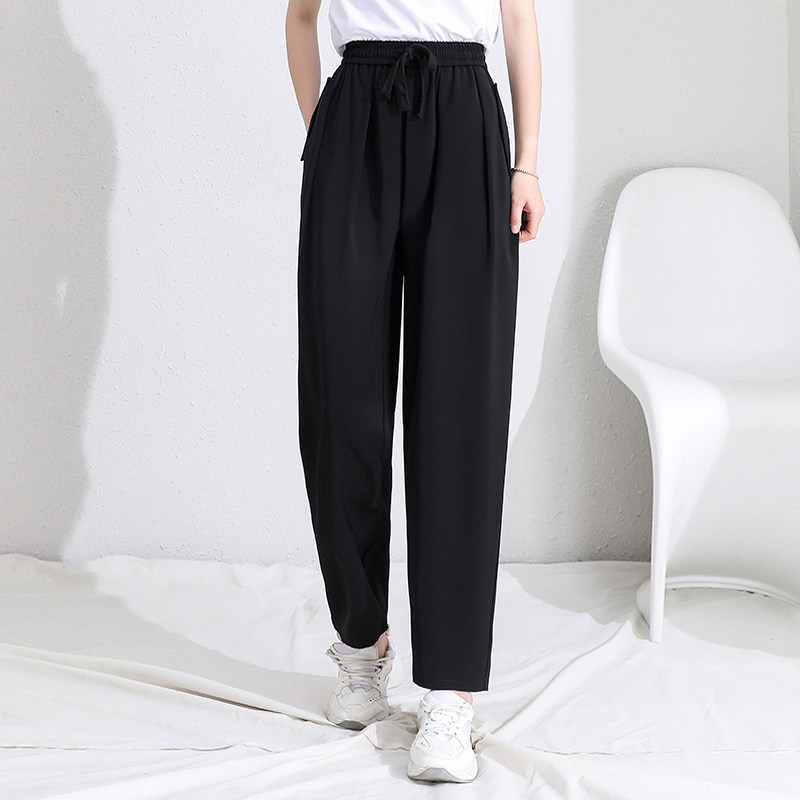 百搭休闲黑色裤子哈伦裤女春夏季高腰显瘦通勤小个子工装裤九分裤