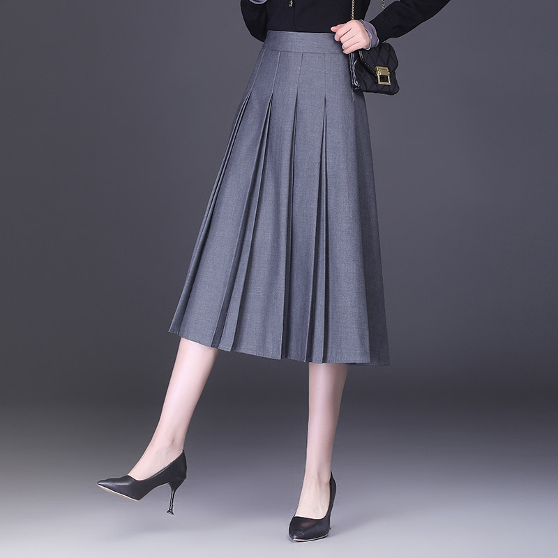 灰色半身裙女高腰春秋中长款a字裙2025年新款西装裙子垂感百褶裙