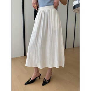 天丝亚麻混纺半松紧高腰显瘦A字半身裙 度假风 SN8733 法式 司南
