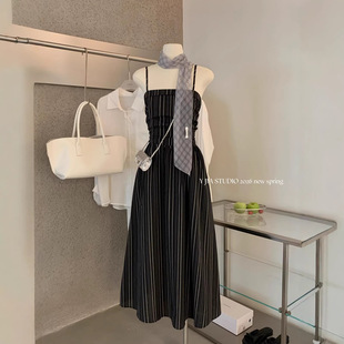 Y.JIA伊嘉 赫本风气质显瘦叠穿竖条纹吊带连衣裙女6622 春夏法式