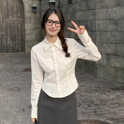 学院风jk制服白衬衫女长袖衬衣春秋装设计感小众收腰显瘦内搭上衣