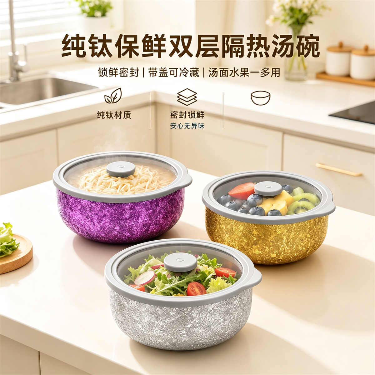 乐壶匠纯钛保鲜盒圆形双层隔热汤碗密封锁鲜带盖子可冷藏2026新款