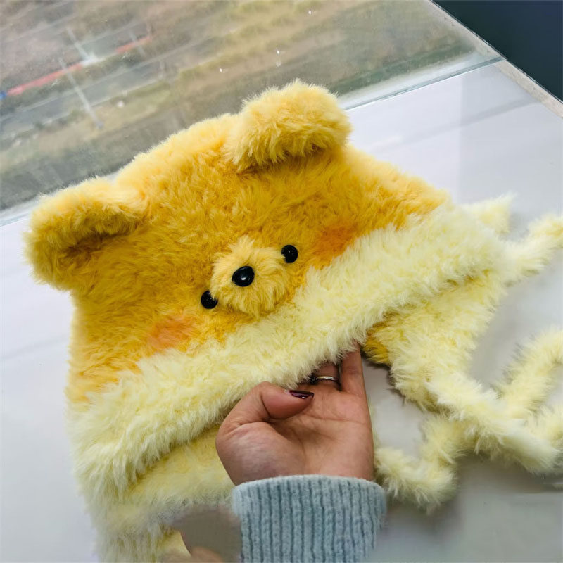 可爱小熊毛绒护耳帽DIY材料包