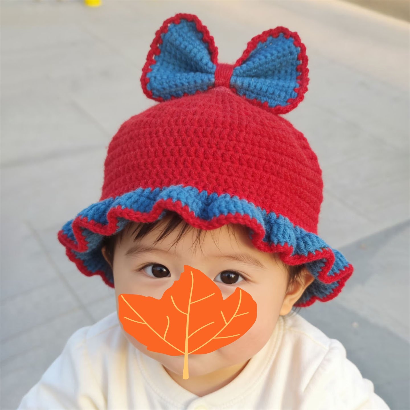 儿童手工钩针蝴蝶结花边帽材料包