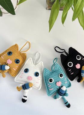 解闷手工diy编织大脸猫耳机包纯棉毛线钩针玩偶创意礼物自制料包