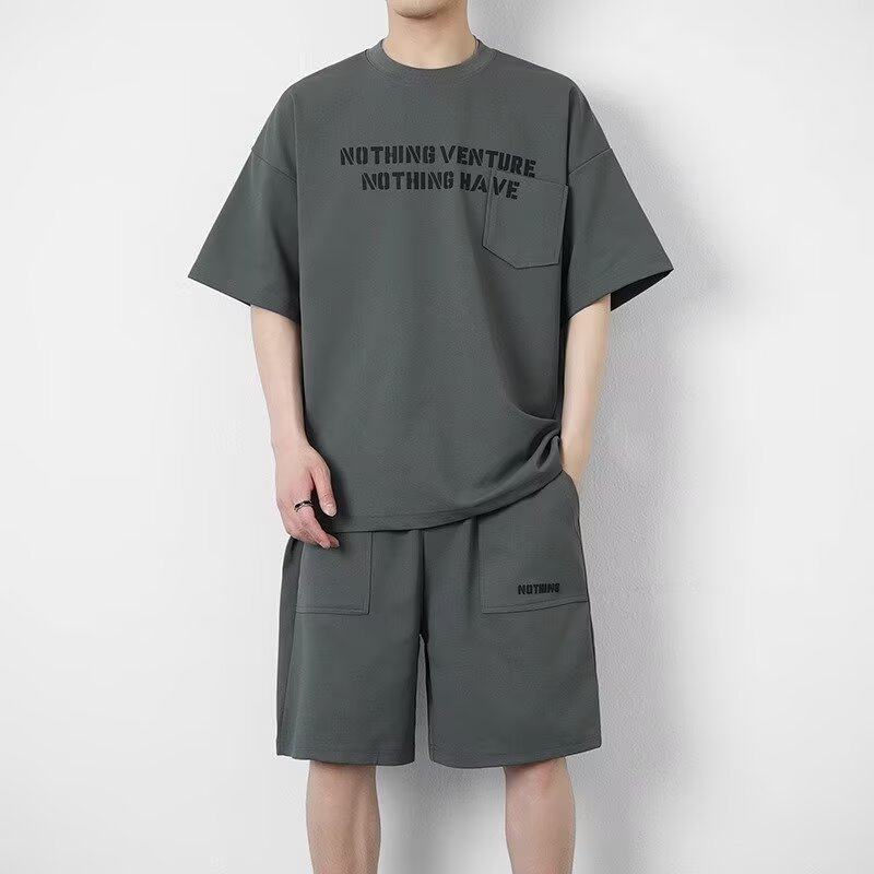 日系大码套装男夏季潮牌运动休闲一套衣服搭配宽松短袖短裤两件套,男装,休闲运动套装,淘宝优惠券,粉丝福利购,淘宝优惠卷