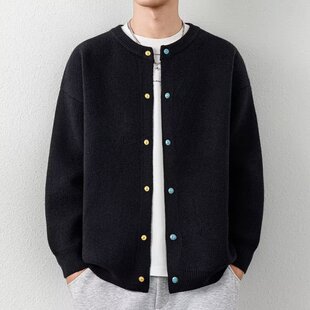 春秋季针织开衫外套男潮流慵懒风高级感毛衣复古休闲老钱风上衣潮