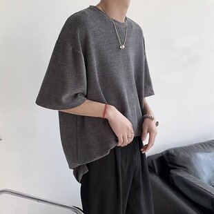 美式潮牌设计感痞帅短袖t恤男夏季休闲宽松百搭纯色简约半袖体恤
