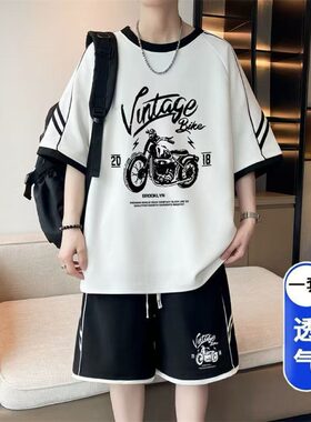 潮牌大码休闲运动套装男