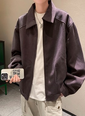 美式复古cleanfit烟紫色外套男高级感痞帅翻领立体剪裁行政夹克潮