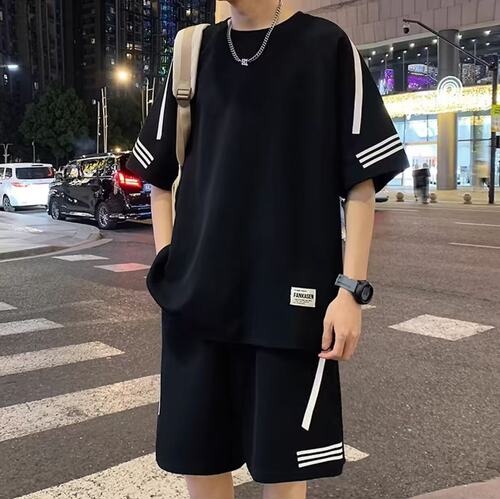 夏季潮牌大码休闲短袖短裤套装男