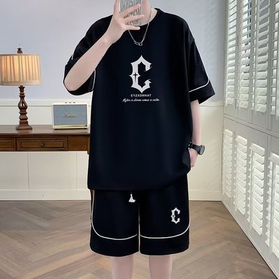 夏季潮流大码青少年短袖短裤套装