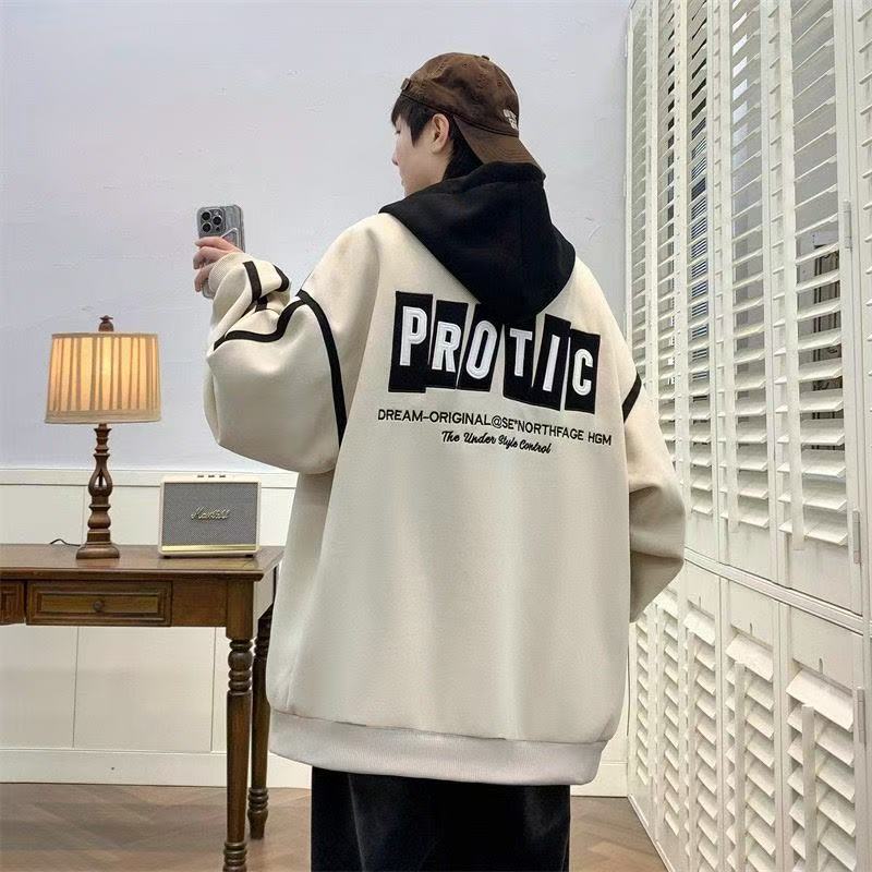 美式潮牌大码连帽开衫卫衣男