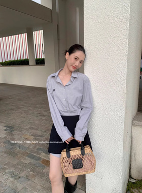 TTOOVOUIS春夏新款休闲套装a字叠穿半裙中长款格子棉衬衫女两件套