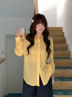 you think春季2026新款通勤韩系薄款长袖开衫气质纯色天丝衬衣女