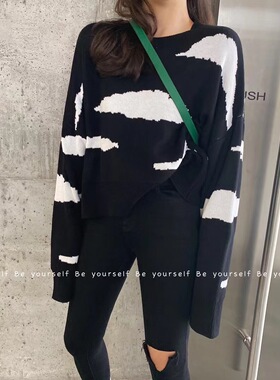 beyourself春秋2025年韩版小众港风上衣斑马纹针织慵懒风港味毛衣