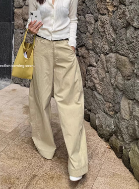 TTOO VOUIS春夏2026新款宽松阔腿休闲裤女百搭显瘦配腰带棉料长裤