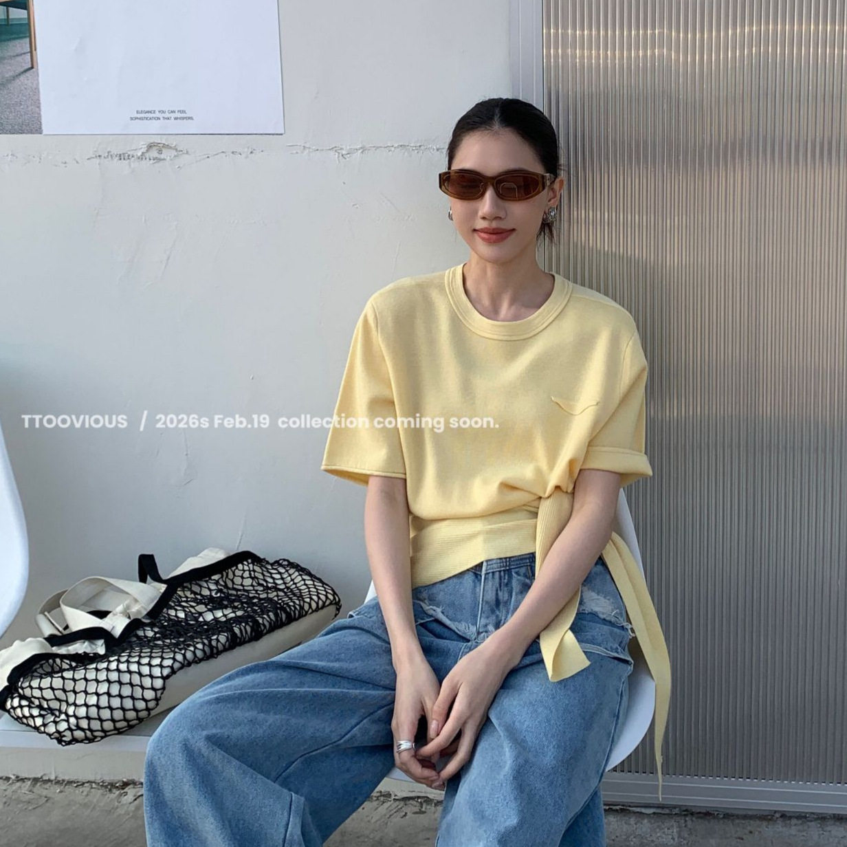 TTOOVOUIS春夏新款针织披肩短袖T恤百搭圆领糖果色羊毛针织毛衣女