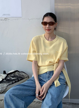 TTOOVOUIS春夏新款针织披肩短袖T恤百搭圆领糖果色羊毛针织毛衣女