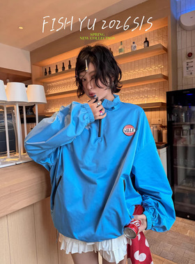 FISHYU早春新款原宿ins立体魔术贴防风冲锋衣运动风卫衣女ulzzang