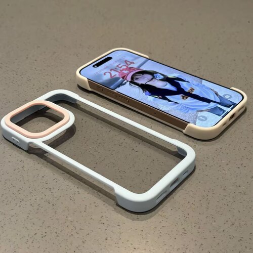 适用苹果17撞色二合一无边框16promax手机壳新款iphone15plus高级感14pro少女风保护套13pm半包散热创意小众