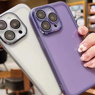 高级感暗紫色苹果14Promax手机壳适用iPhone15新款 15Pro简约女14情侣保护 12自带镜头膜11透明max个性 简约13