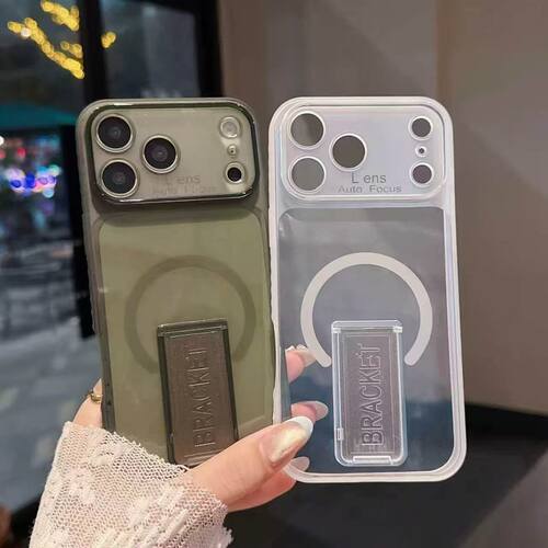 超薄透色光面支架TPU软壳适用iPhone17ProMax手机壳简约苹果16Plus全包防摔15/14/13保护套男女12/11高级感Xs