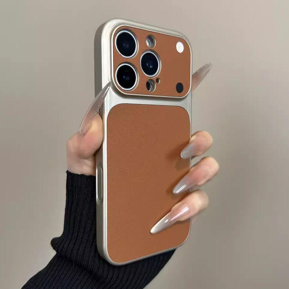 ins秋冬磨砂皮纹适用苹果17pro手机壳秒变17大视窗高级感iphone16promax创意小众15/14pro保护套男女13素皮纹