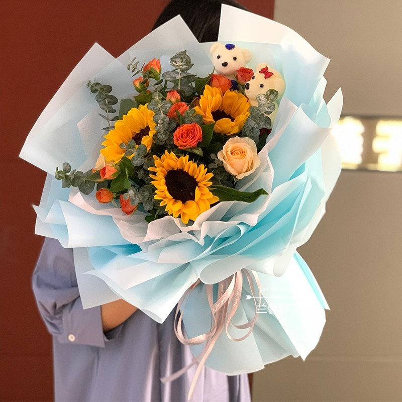 山东省枣庄市市中薛城区滕州市鲜花店同城配送生日玫瑰向日葵花束