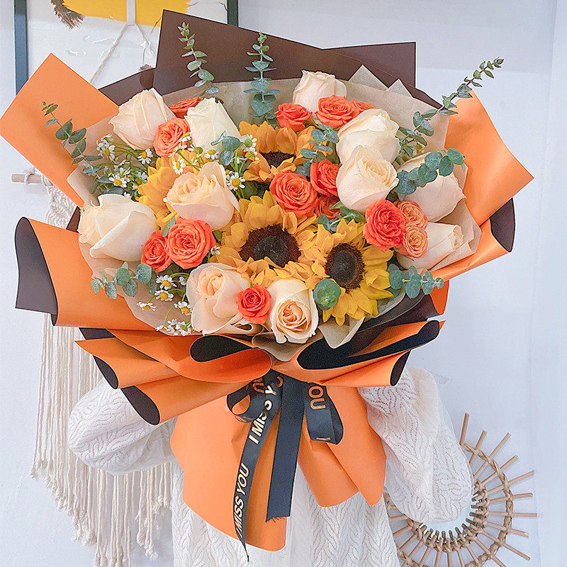 河南省安阳市北关文峰区林州市鲜花店同城配送生日玫瑰向日葵花束