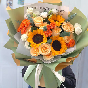 四川省成都市锦江区金牛武侯区鲜花店同城配送生日玫瑰向日葵花束