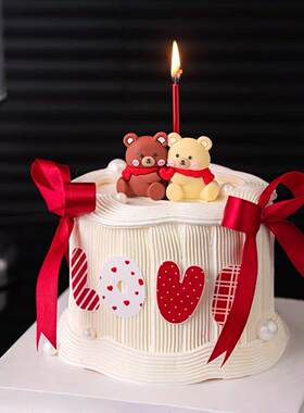 网红2.14情人节快乐围巾小熊蛋糕装饰摆件love亚克力烘焙装扮插件