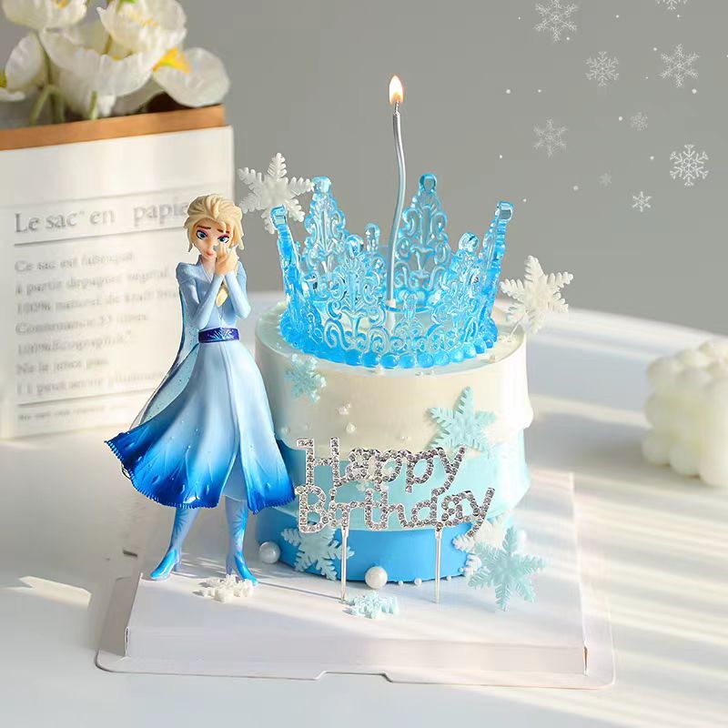 第四代艾莎公主蛋糕装饰卡通冰雪奇缘爱莎玩偶雪宝摆件城堡插件
