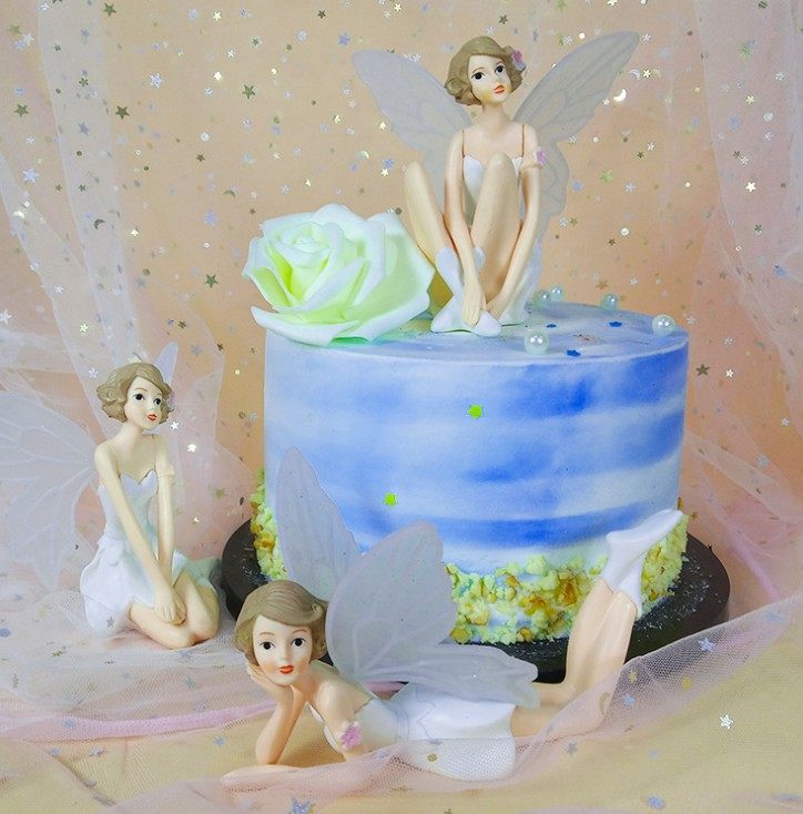 花仙子精灵蛋糕摆件 三只装白色翅膀花仙子摆件甜品台摆件