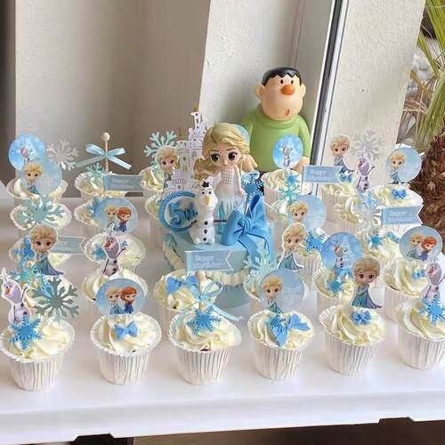 网红冰雪公主艾莎主题甜品台装饰女孩蓝色公主甜品台蛋糕装饰插件