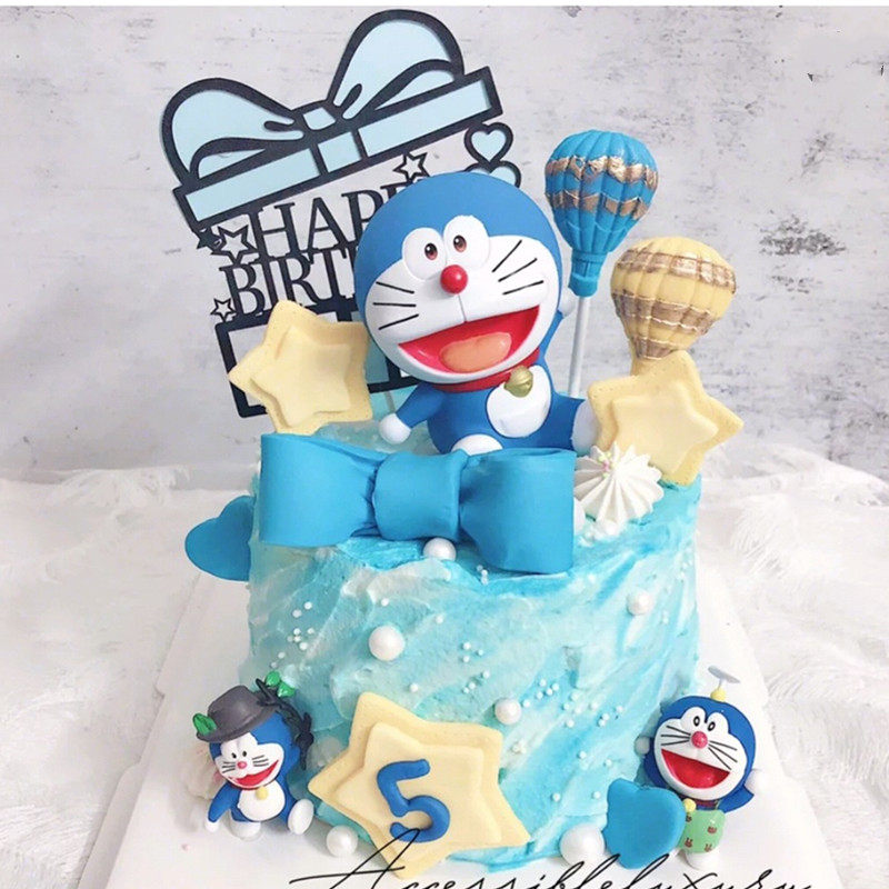 蓝胖猫生日蛋糕摆件动漫手办公仔蛋糕装摆件高10厘米