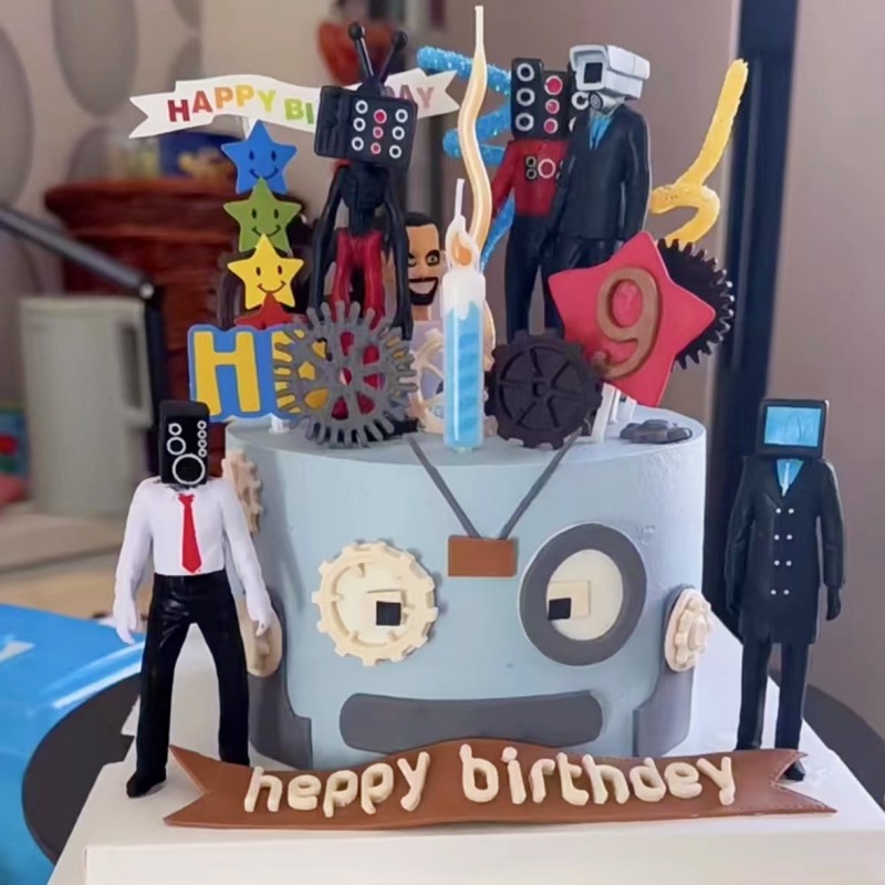 监控人大战马桶人玩具模型蛋糕摆件塑料玩具电视人泰坦音响人手办