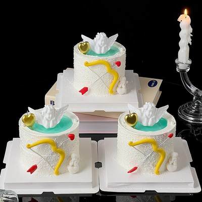 520情人节爱神丘比特弓箭告白蛋糕装饰品摆件心形爱心蜡烛插件