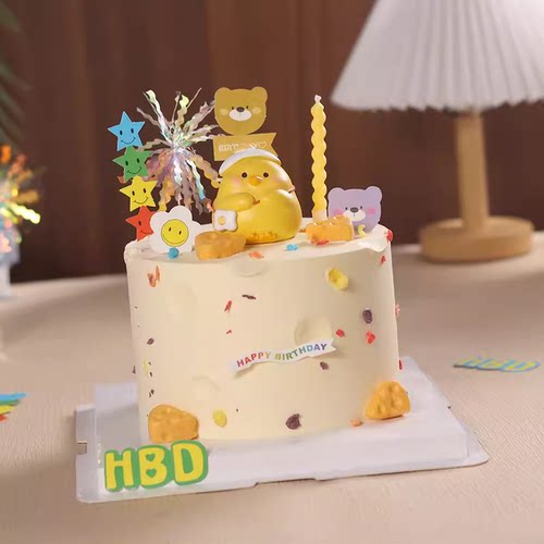 小鸡蛋糕装饰摆件可爱鸡宝宝周岁生日快乐小鸡插旗生肖鸡蛋糕插件