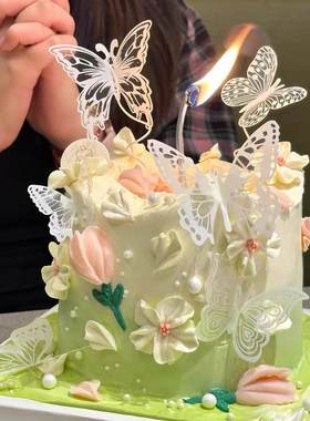 38女神节幻彩蝴蝶蛋糕装饰插件格桑花巧克力38女王节成品蛋糕配件