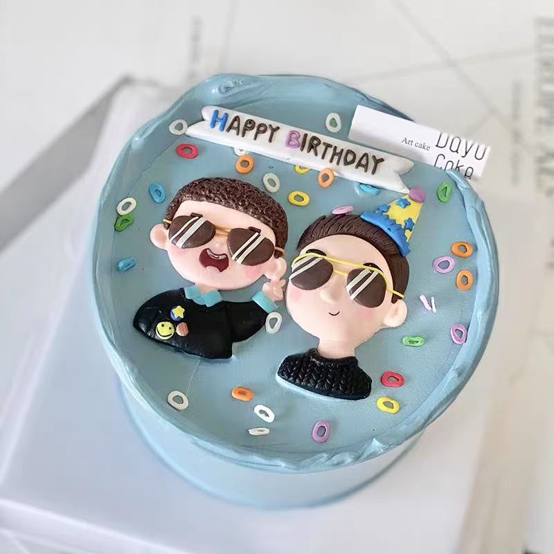 烘焙蛋糕装饰墨镜生日父子美金男孩向日葵女孩比耶软陶插件甜品台