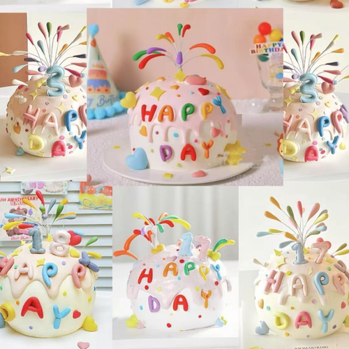 网红同款彩色礼花火生日蛋糕装饰插件happy birthday字母模具烘焙