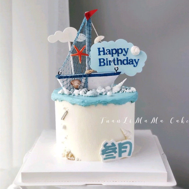 网红地中海风格帆船蛋糕摆件一帆风顺蛋糕插件海洋系列插卡插牌