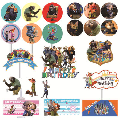 疯狂动物城生日派对蛋糕装饰插件儿童生日甜品插牌布丁推推乐贴纸