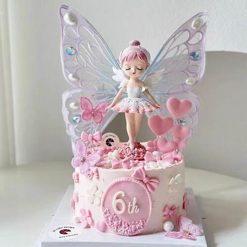 天使发光翅膀贝拉公主蛋糕装饰摆件女孩生日蛋糕配件蝴蝶带钻翅膀